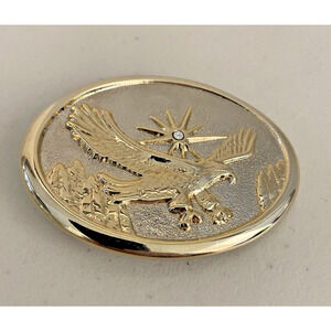 Vintage Flying Eagle Oval Belt Buckle with Solitaire Diamond like embellishment